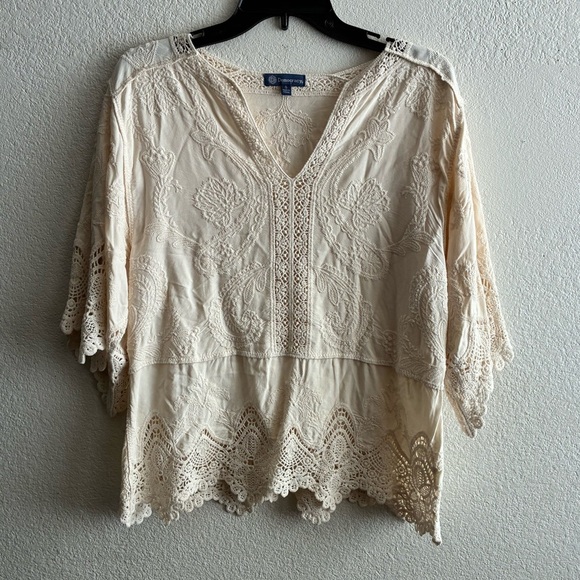 Democracy Women's Crochet Cotton Peplum Top S - Picture 3 of 11